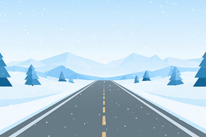 Winter road with snow and mountains