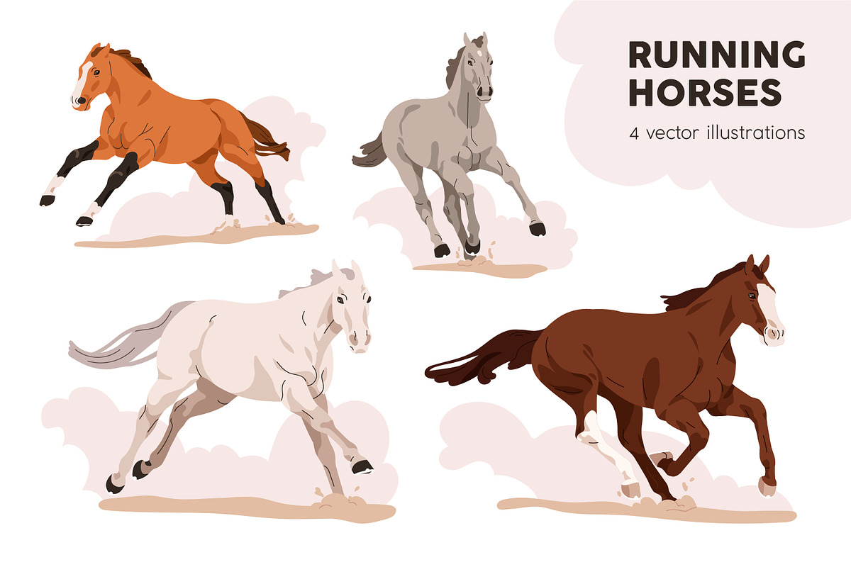 Race horses, stallions running set, an Animal Illustration by Good Studio (Photo 1 of 7)