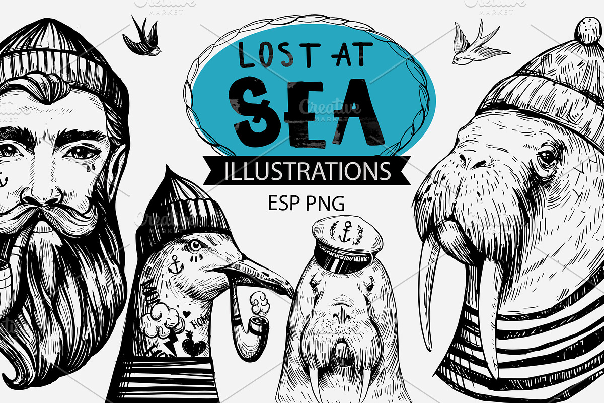 Lost at sea. Illustrations set, an Animal Illustration by Aksol (Photo 1 of 6)