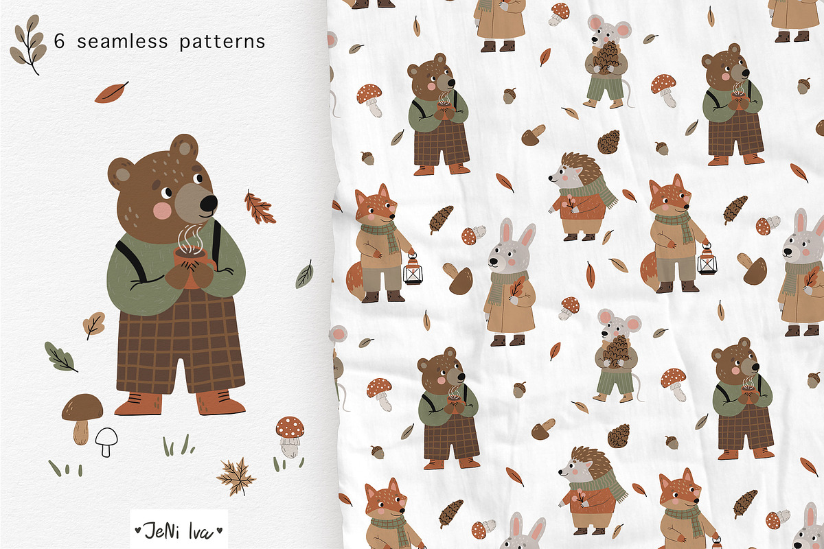 Fall Woodland Animals Clipart, a Decorative Illustration by Jenny Quince (Photo 2 of 9)