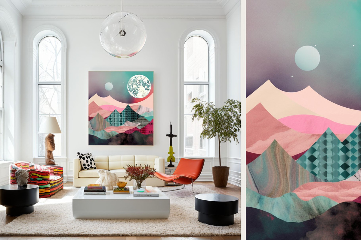 4 Pink Landscape Moon Wall Art, a Decorative Illustration by ARTOZEN DIGITAL (Photo 3 of 8)