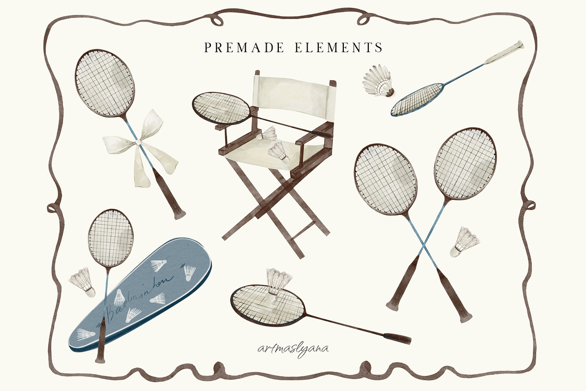 Badminton Vibe Hand Painted Clipart, a Sport Illustration by ArtMaslyana (Photo 4 of 7)