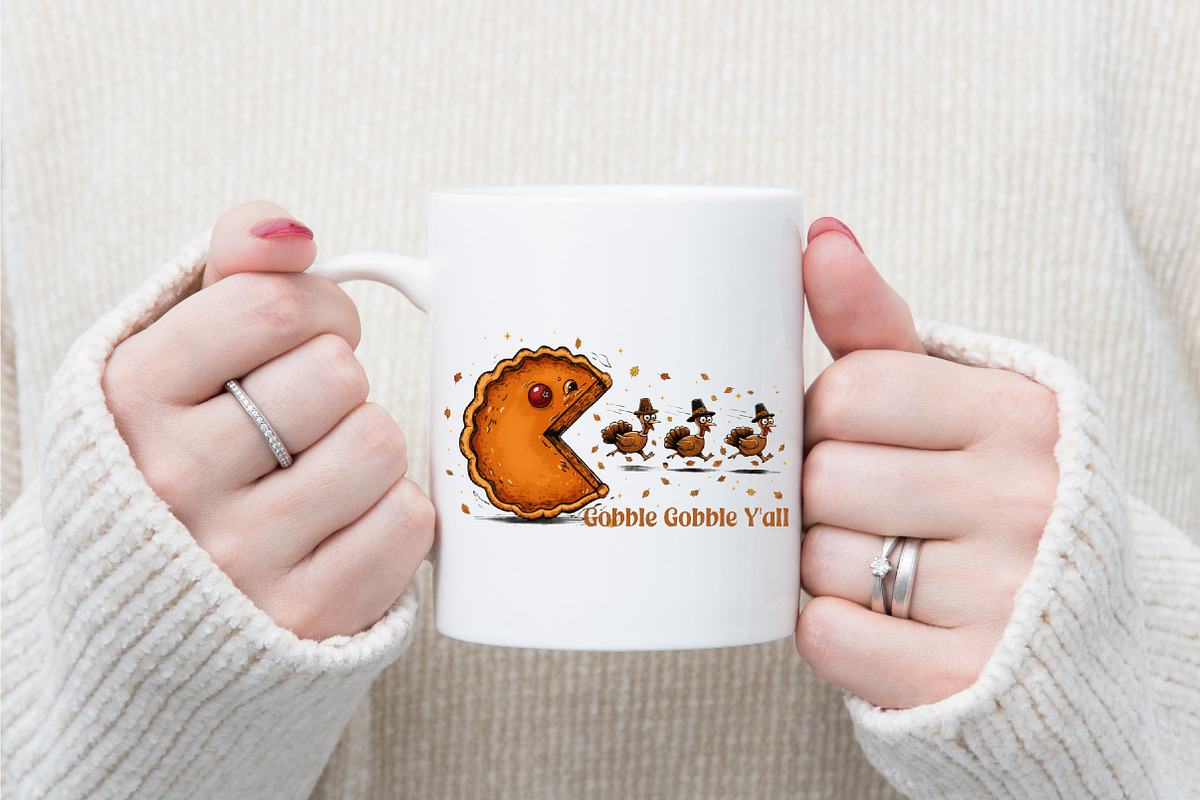 Funny Pumpkin Pie Chasing Turkey Png, an Illustration by designcity5 (Photo 4 of 8)