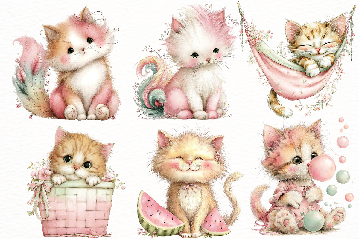 Whimsical Summer cat clipart, an Illustration by Designworld (Photo 2 of 8)