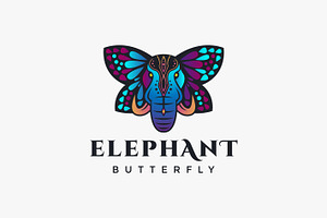 Elephant With Butterfly Wing Logo