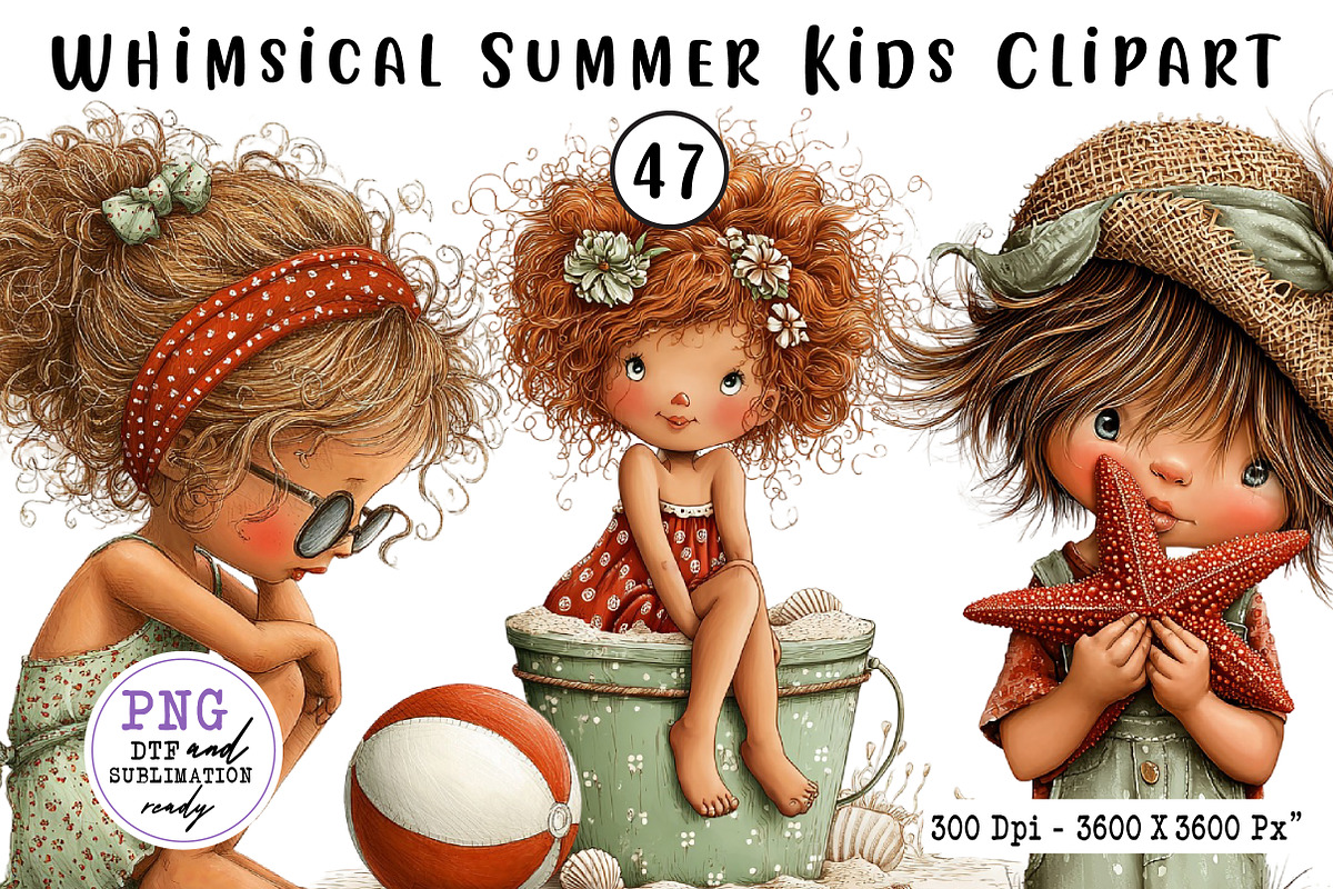 Whimsical Summer Kids Clipart, a Seasonal Illustration by CreationArt (Photo 1 of 7)