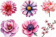 Pink Flowers Watercolor Clipart, an Illustration by Black Bird Studio (Thumbnail 6 of 6)