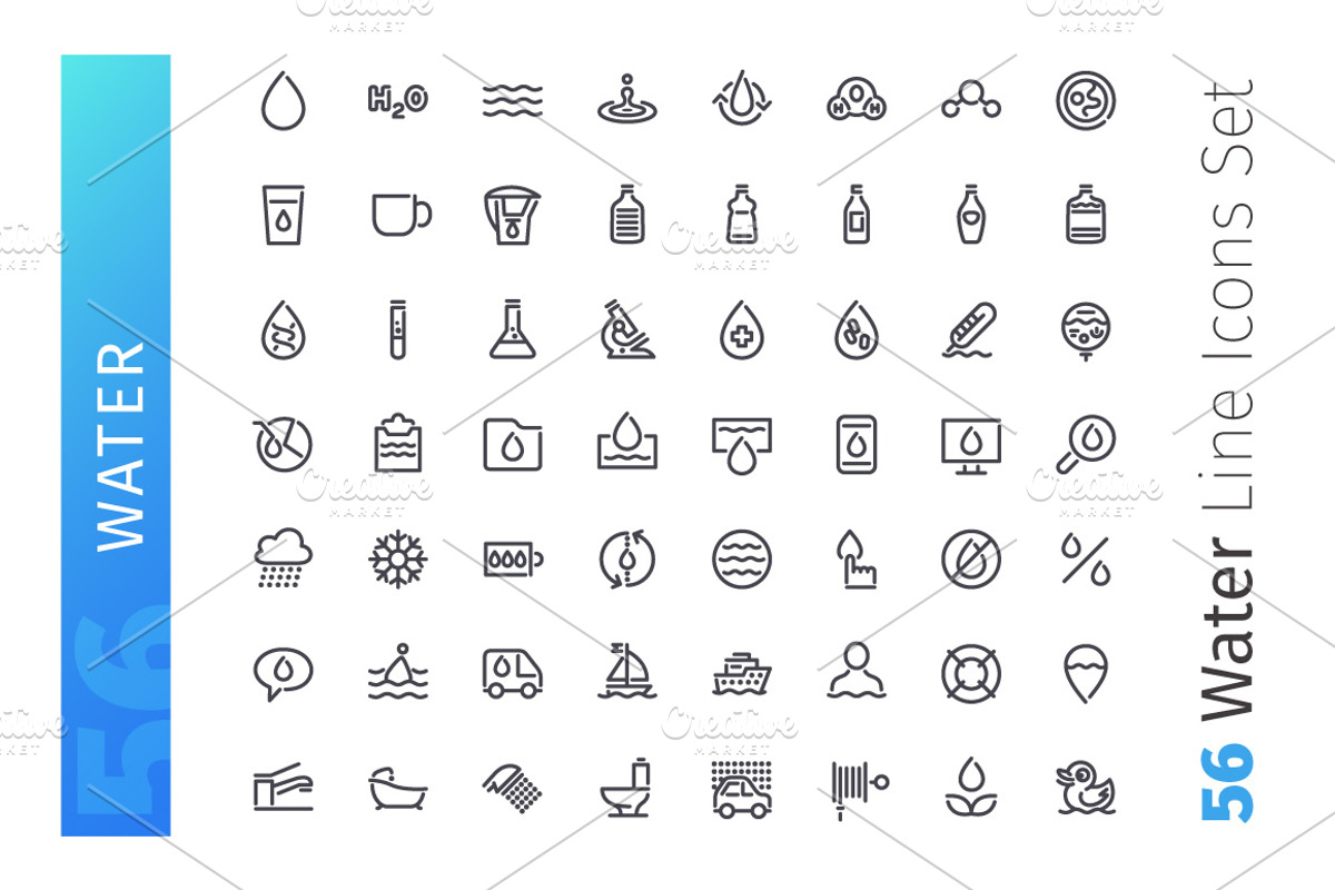 Water Line Icons Set, an Outline Icon by Voysla's Shop (Photo 2 of 4)