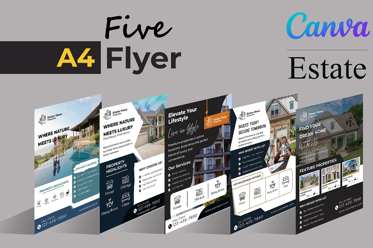 Estate | 5 Flyers | Canva, a Flyer Template by Mohammad Sarfaraz (Photo 1 of 6)