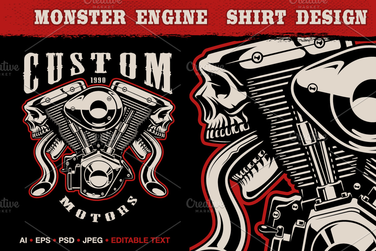 Motorcycle engine with skulls., an Illustration by Harry Kasyanov (Photo 1 of 3)