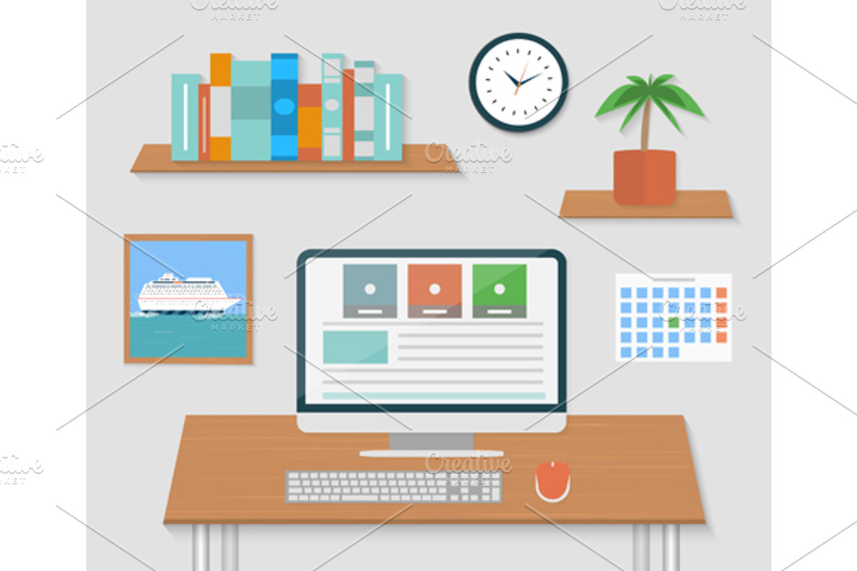 Set Modern Office Interior with