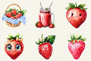 Watercolor Cute Strawberry Clipart, an Illustration by OK Design (Thumbnail 2 of 5)