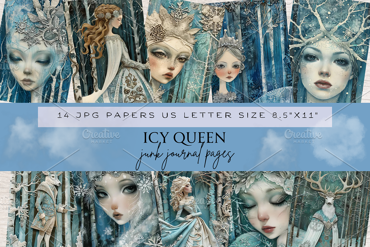 ICY QUEEN WINTER JUNK JOURNAL PAGES, a Person Illustration by Daring Digies (Photo 1 of 6)