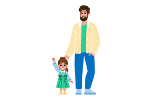 Father holding daughter's hand while, a Person Illustration by pikepicture