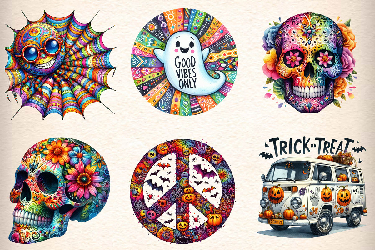 Groovy Halloween Clipart Sublimation, an Illustration by CreationArt (Photo 3 of 5)