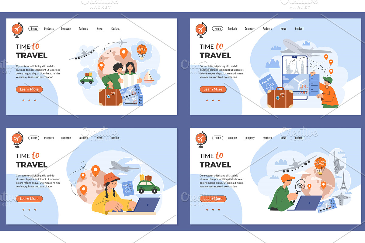 Travel landing page. tourists, an Illustration by Onyx