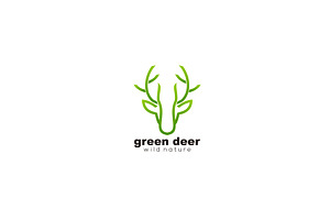 Green Head Deer Logo Design Line Art