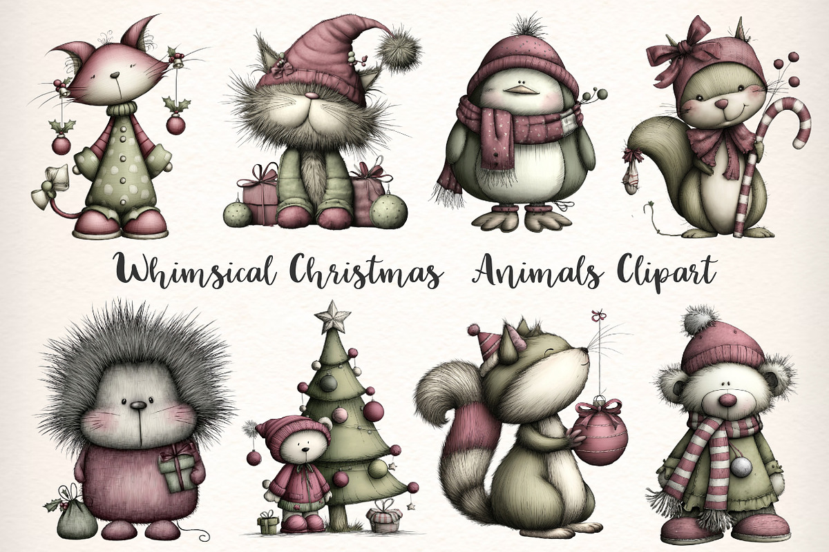 Whimsical Christmas Animals Clipart, an Illustration by Dream Creation (Photo 4 of 7)