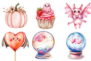 Charm Pink Halloween Clipart, an Illustration by Watercolor design (Thumbnail 4 of 5)