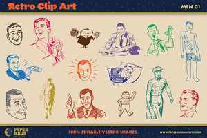 Retro Men Vector Clip-Art Set 1, an Education Illustration by Paper Moon Graphic Supply