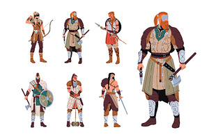 Vikings in armor with weapon set, a Person Illustration by PaperTrident