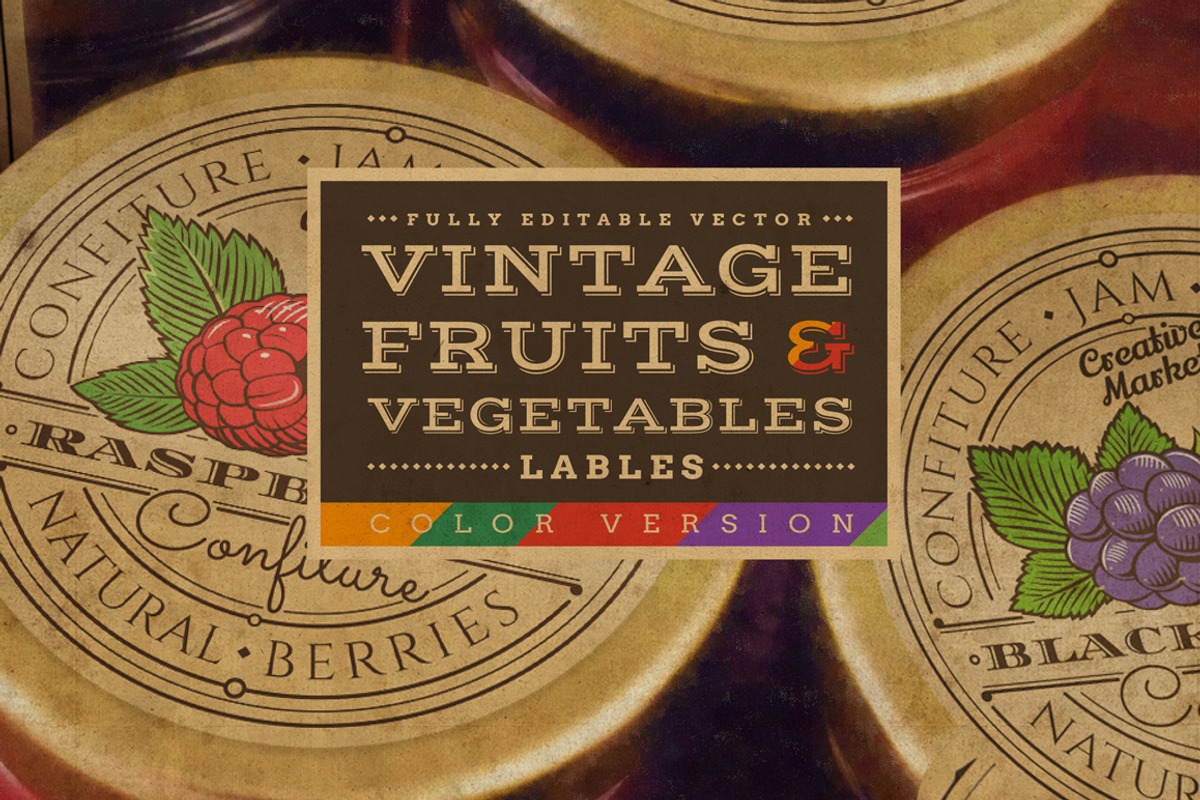 Vintage Fruits & Vegetables Labels, a Decorative Illustration by ConceptCafe (Photo 1 of 3)