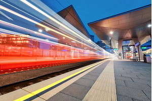 High speed train in motion on the, a Transportation Photo by den-belitsky