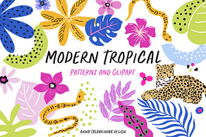 Modern Tropical Pattern & Clipart