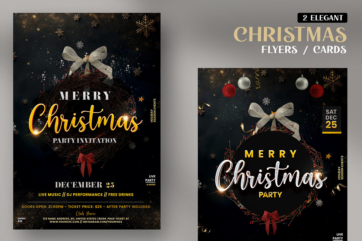 2 Christmas Elegant Flyers / Cards, a Flyer Template by PixelsDesign (Photo 1 of 3)