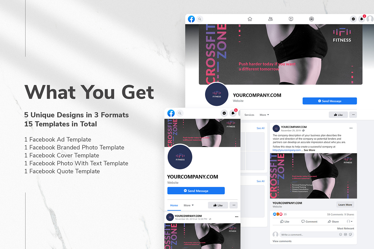 Fitness Studio Facebook Materials, a Social Media Template by TemplatesNow! (Photo 2 of 7)