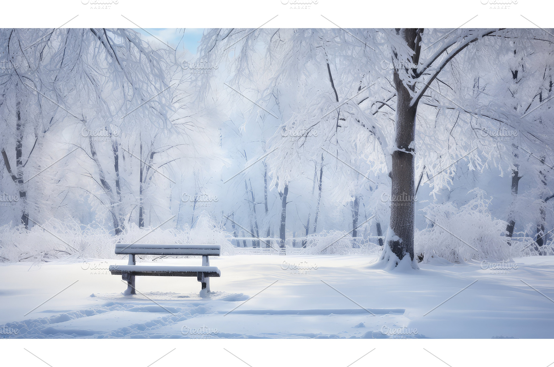 winter snowy bench ai generated, a Nature Photo by pikepicture