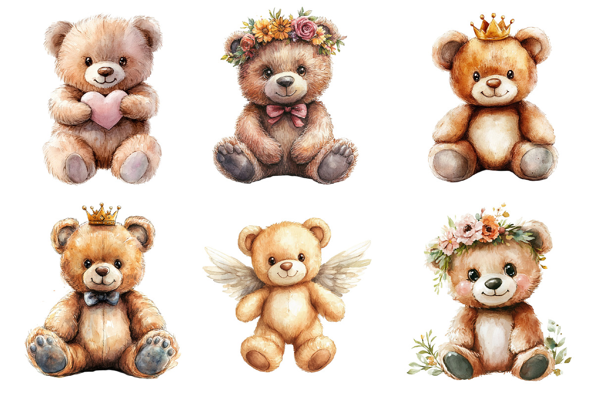 Cute Teddy Bear Clipart PNG, an Illustration by SinaCreation (Photo 2 of 5)