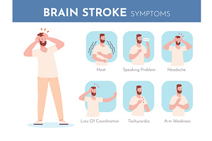 Brain stroke symptoms. Head heart, an Object Illustration by Stock-Smart-Start
