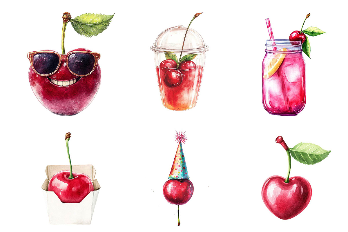 Clipart Cherry Cute Clipart PNG, an Illustration by CreationArt (Photo 3 of 5)