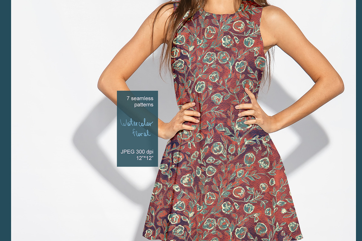Shabby floral seamless watercolor, a Pattern Graphic by PatternsBlooming (Photo 5 of 7)