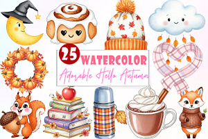 Adorable Hello Autumn Clipart, an Illustration by Watercolor design
