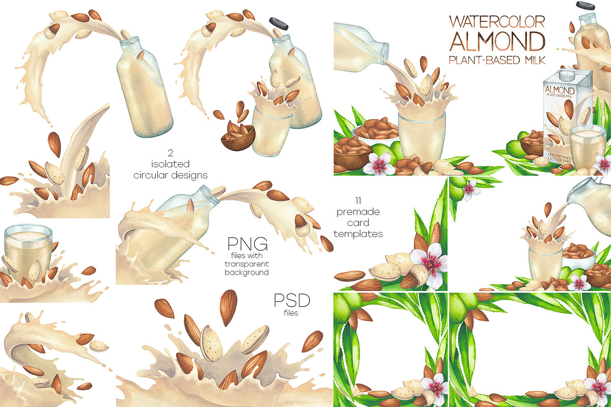 Watercolor almond milk, a Food Illustration by Ekaterina Glazkova (Photo 7 of 11)