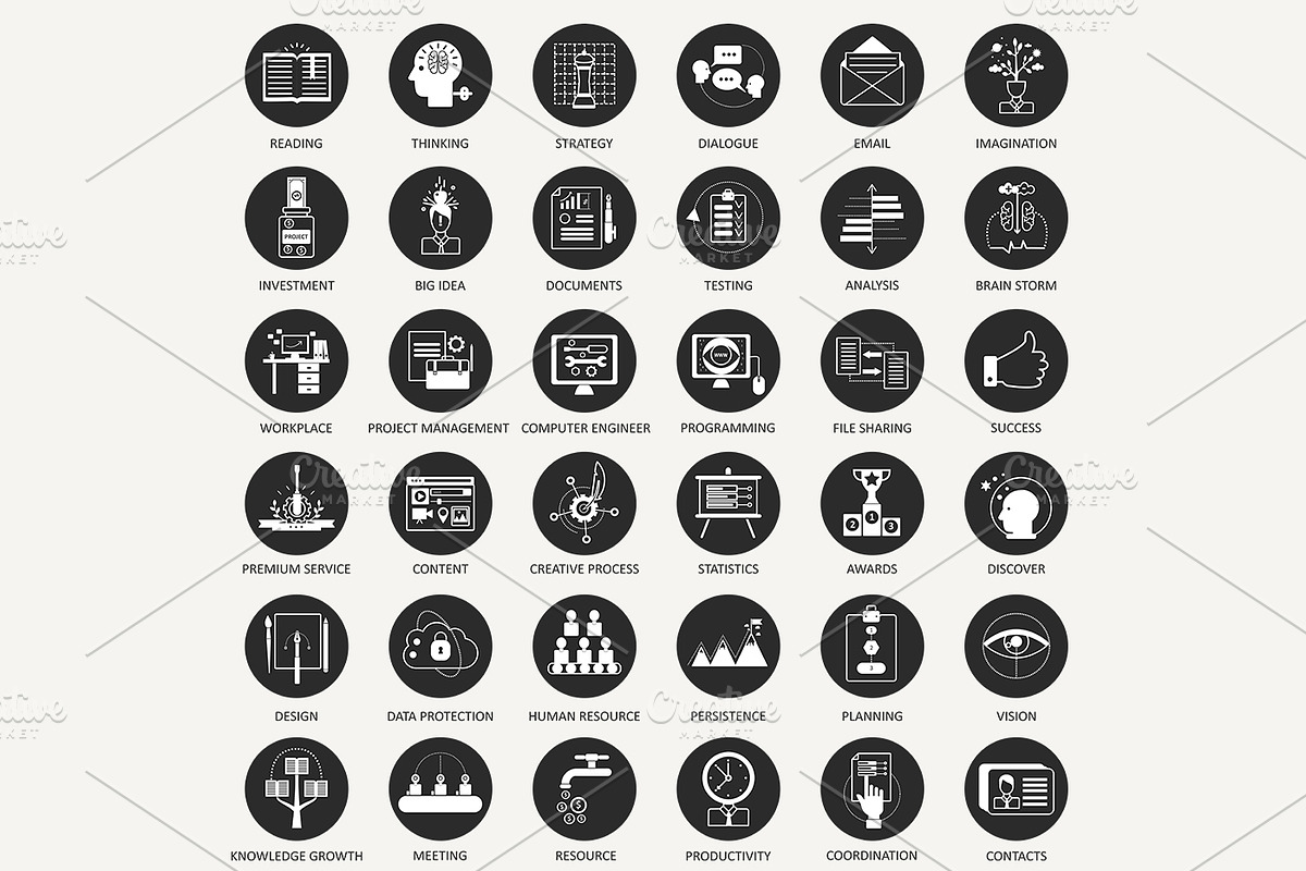 36 Business project planning icons., an Outline Icon by Lemberg Vector