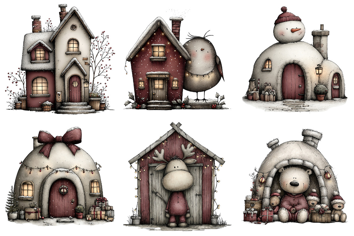 Christmas Houses Clipart Bundle, an Illustration by Daily.Designs (Photo 2 of 5)
