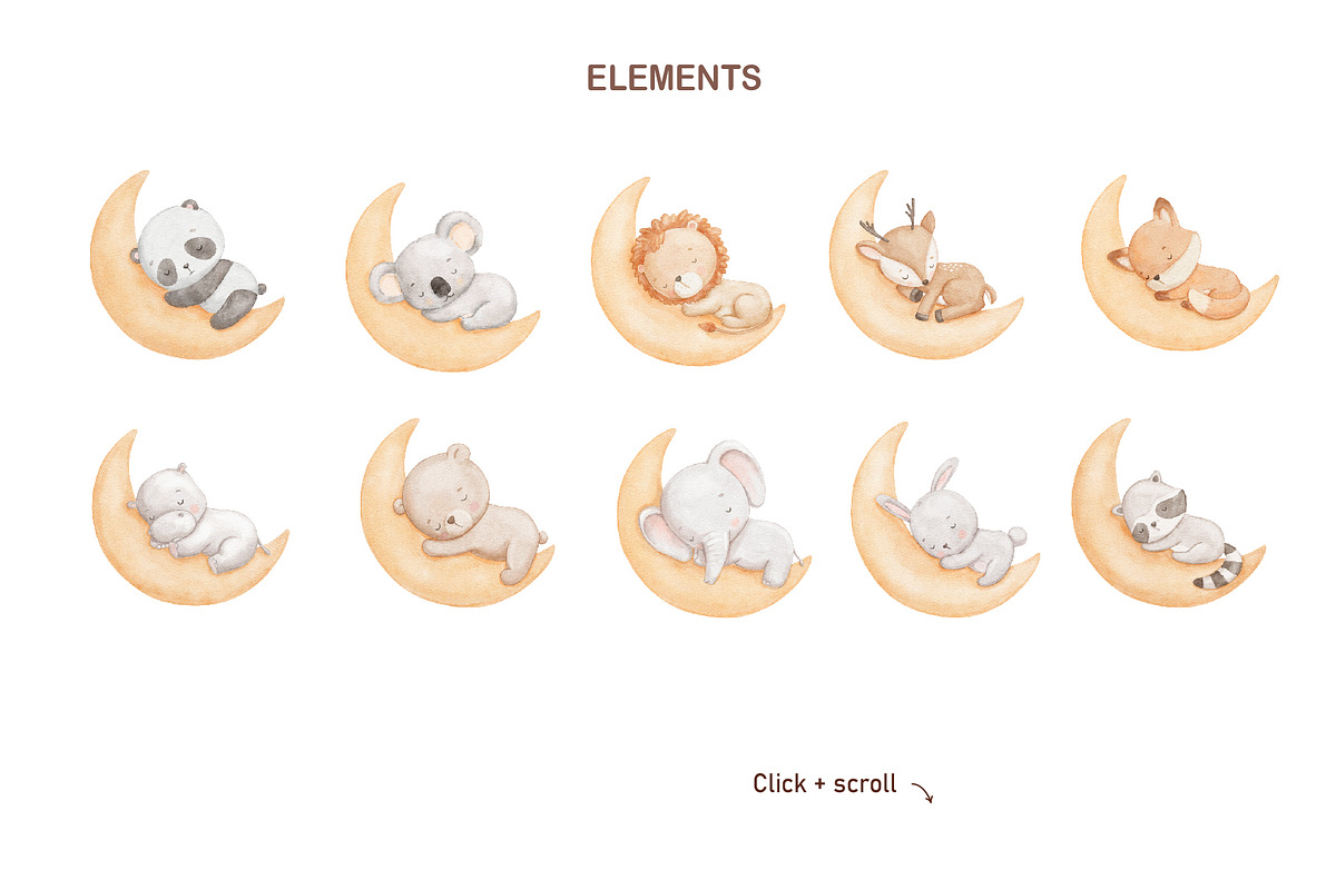 Watercolor sleeping baby animals, an Illustration by ElenaPlatovaArt (Photo 3 of 12)