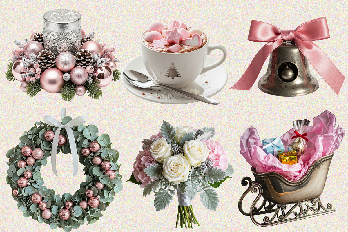 Watercolor Silver Pink Christmas Cli, an Illustration by SVGArt (Photo 8 of 8)