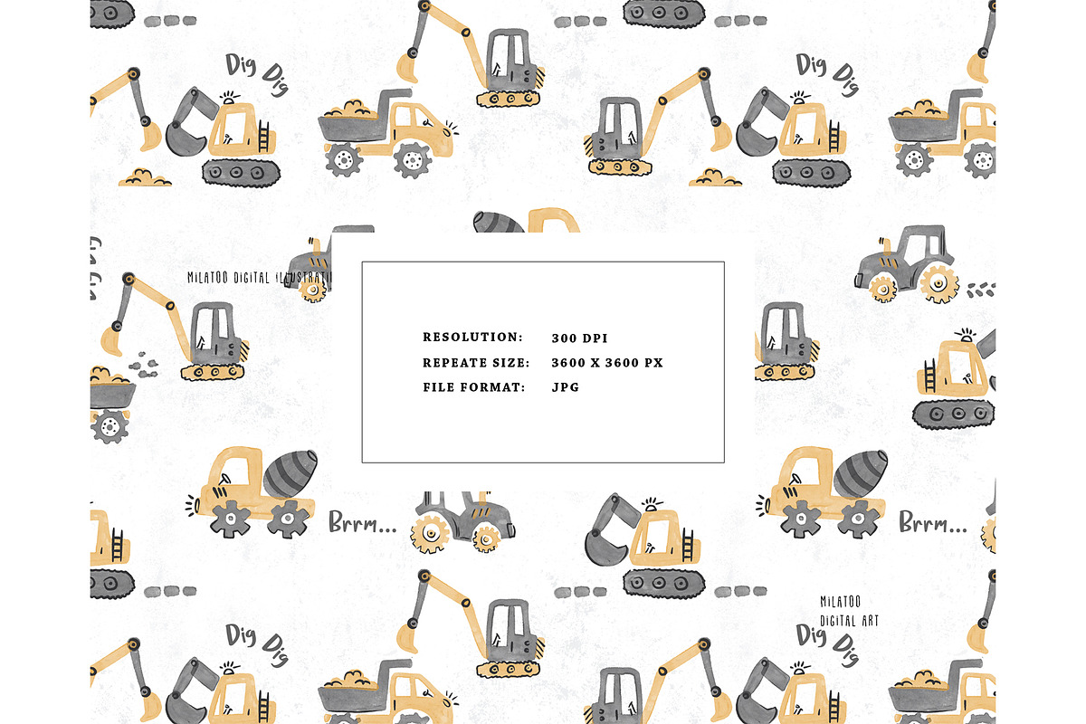 Digger builder Excavator pattern, a Pattern Graphic by Milatoo (Photo 3 of 3)