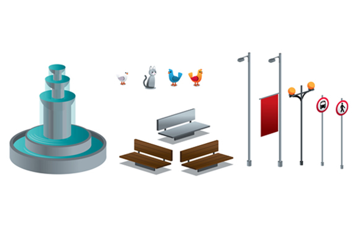 Objects of the city  isometric set, an Illustration by Andres Moncayo (Photo 3 of 3)