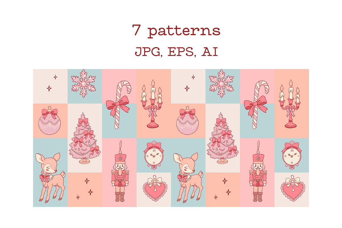 Coquette Christmas Clipart Patterns, a Seasonal Illustration by Bielousova Art (Photo 3 of 8)