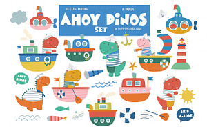 Nautical Dinosaur Clipart Bundle
