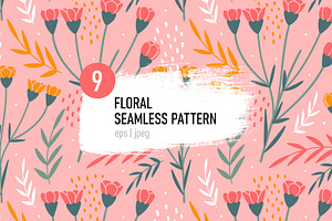 Hand drawn floral seamless patterns