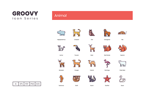 100 Animals Icons - Groovy Series