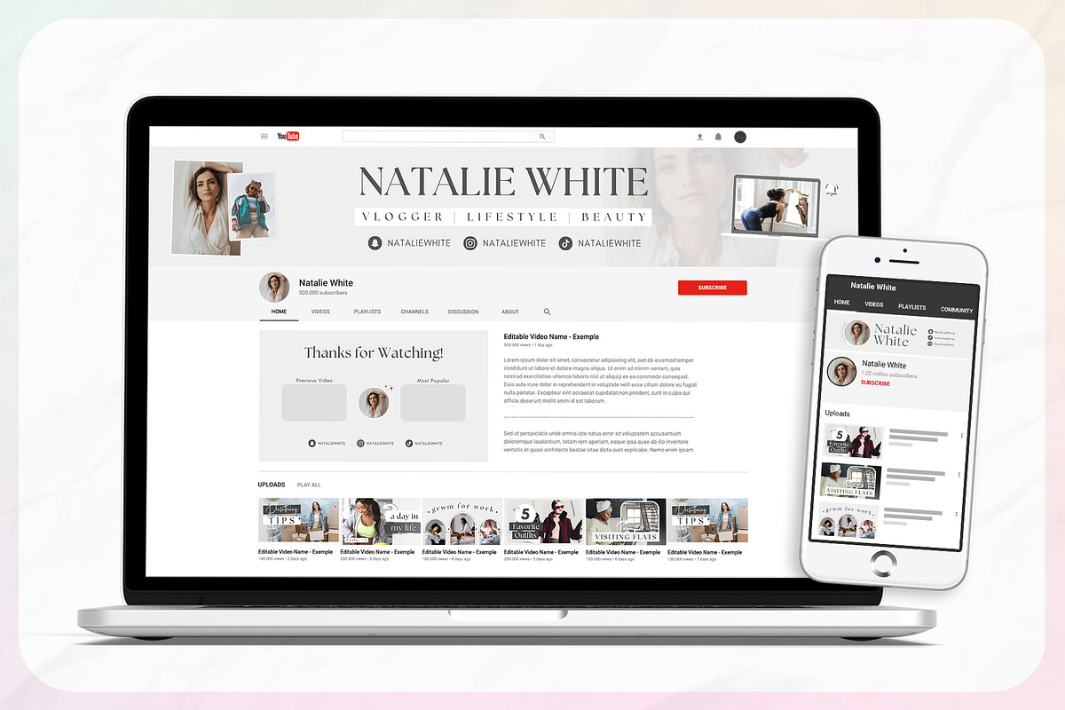 YouTube Branding Kit For Canva, a Social Media Template by OniriqveDesigns (Photo 2 of 10)