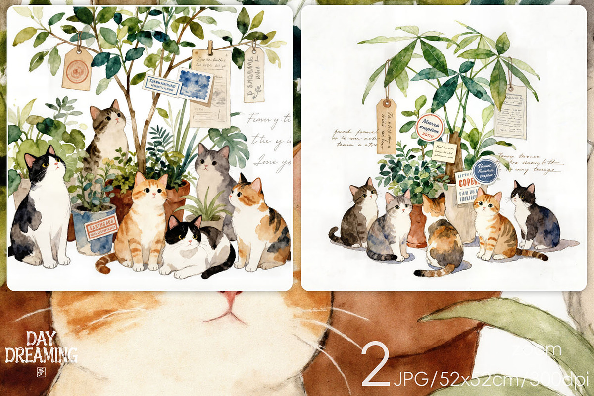 Cat Gathering Among Greenery, an Animal Illustration by yahu88studio (Photo 1 of 3)