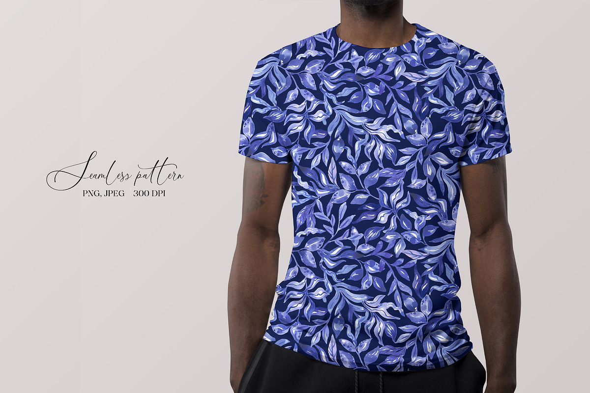 Blue Watercolor Foliage Repeat Print, a Pattern Graphic by SirenaArt (Photo 11 of 17)